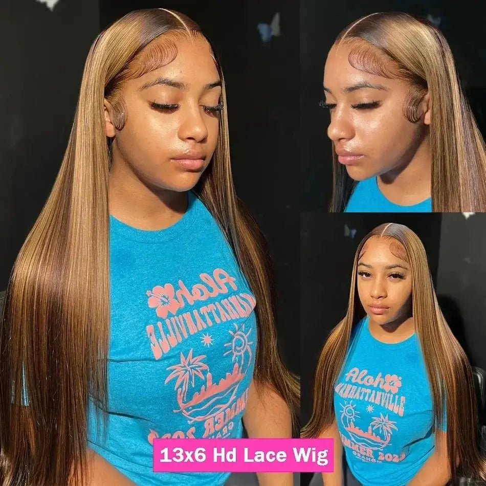 Straight Highlight Human Hair Wig 13x6 Lace Frontal Wig For Women Pre Plucked Blonde Colored 13x4 Lace Front Wig Human Hair Wigs