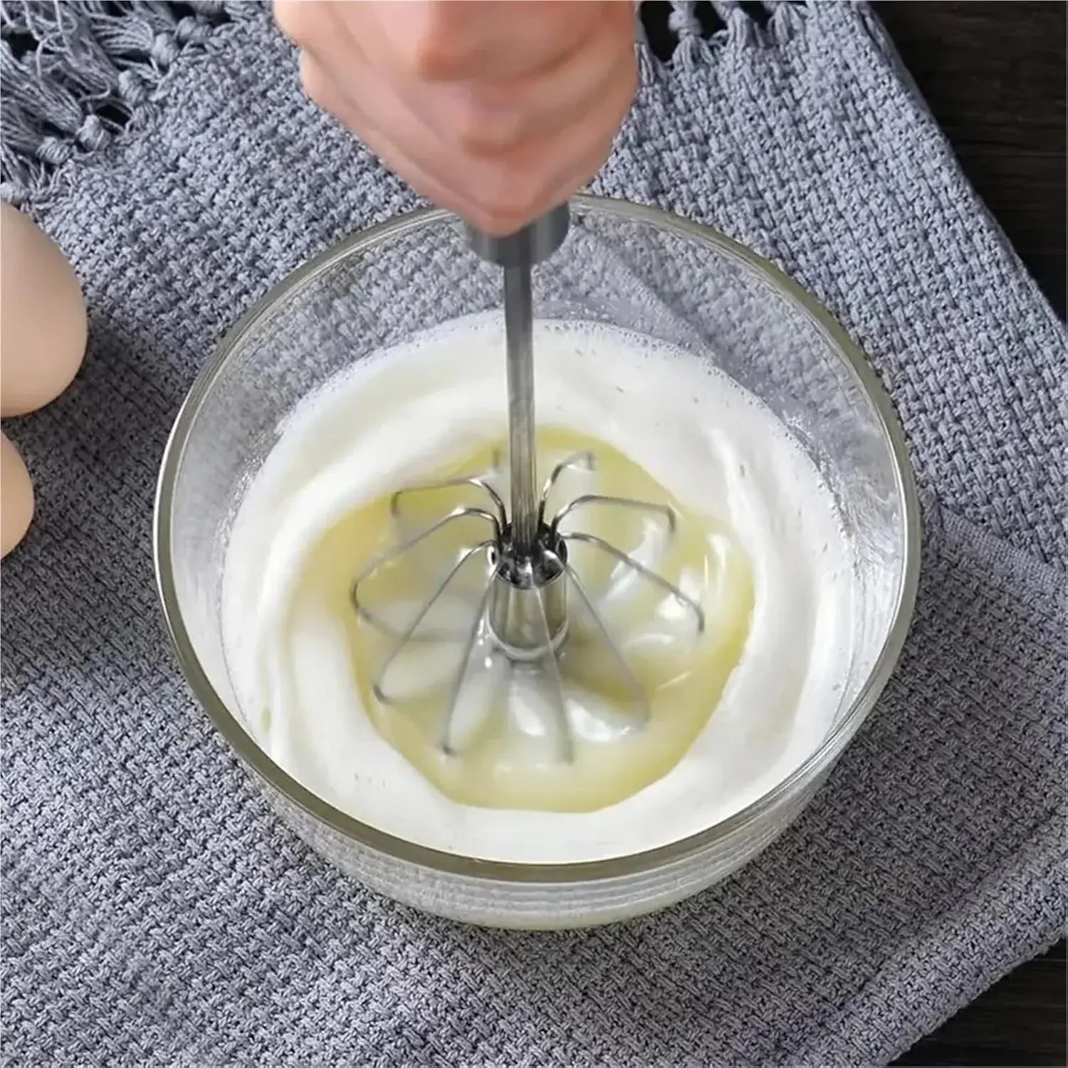 1pcs Stainless Steel Semi-Automatic Whisk, Stainless Steel Egg Whisk Hand Push Rotary Blender, Versatile Hand Push Mixer Stirrer Tool