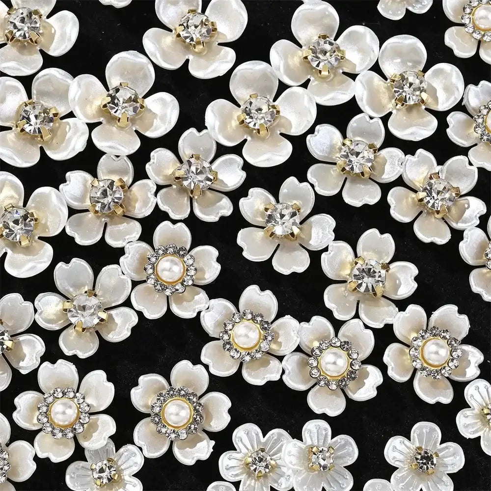 40pcs Imitation Pearl Flower-shaped Rhinestone Buttons for Jewelry Making Decorative Hat Clothes DIY Craft Sewing Accessories
