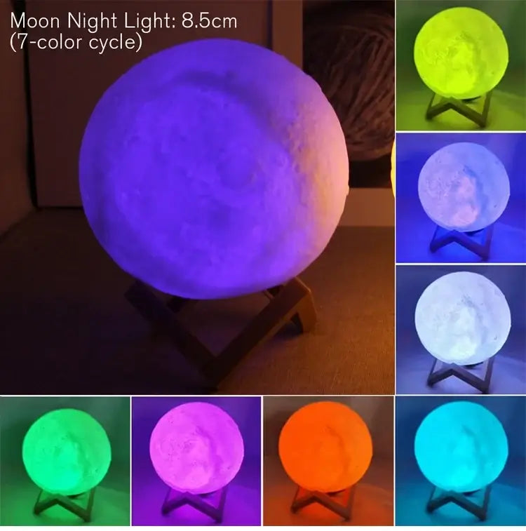 Battery-Powered LED Moon Night Light with Stand