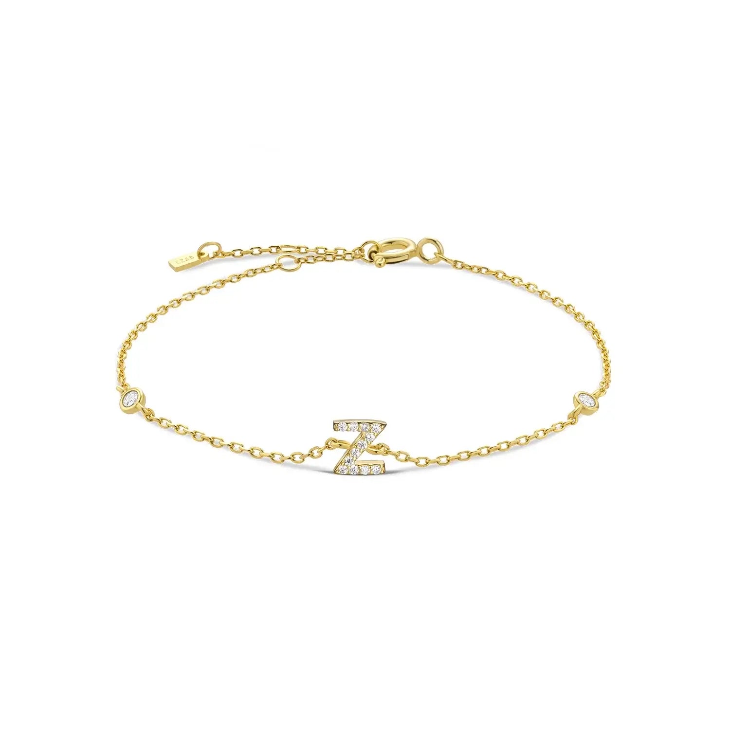 925 Sterling Silver Initial 26 Letters Alphabet Monogram Gold Name Bracelet Crystal CZ Zircon 2021 Fashionable Jewelry