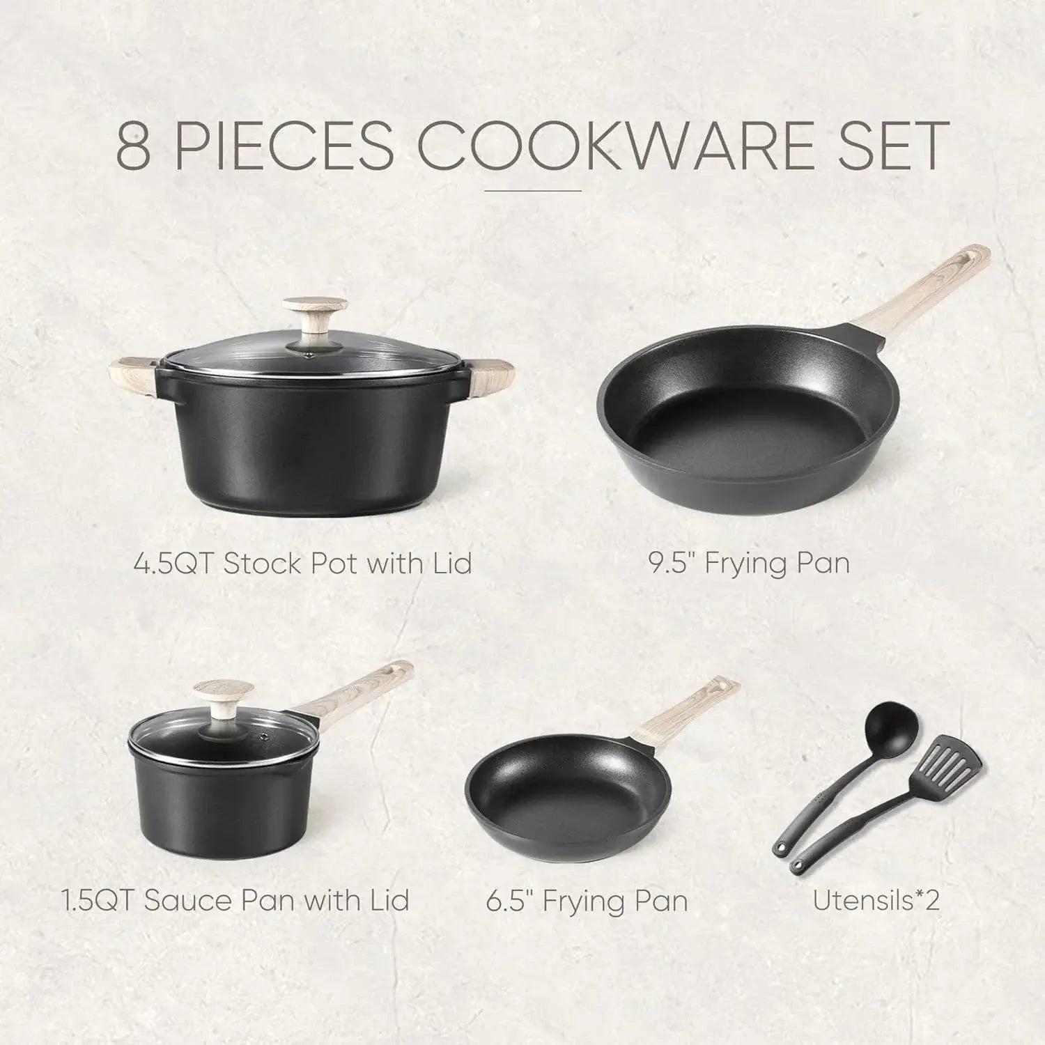8pcs Non Stick Pots and Pans Set - Induction Cookware