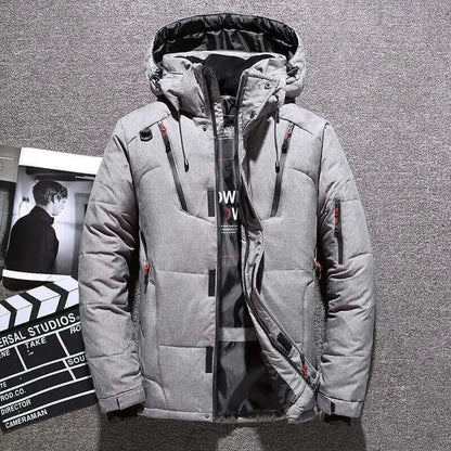 Winter Mens White Duck Down Jacket Warm Hooded Thick Slim Fit Puffer.