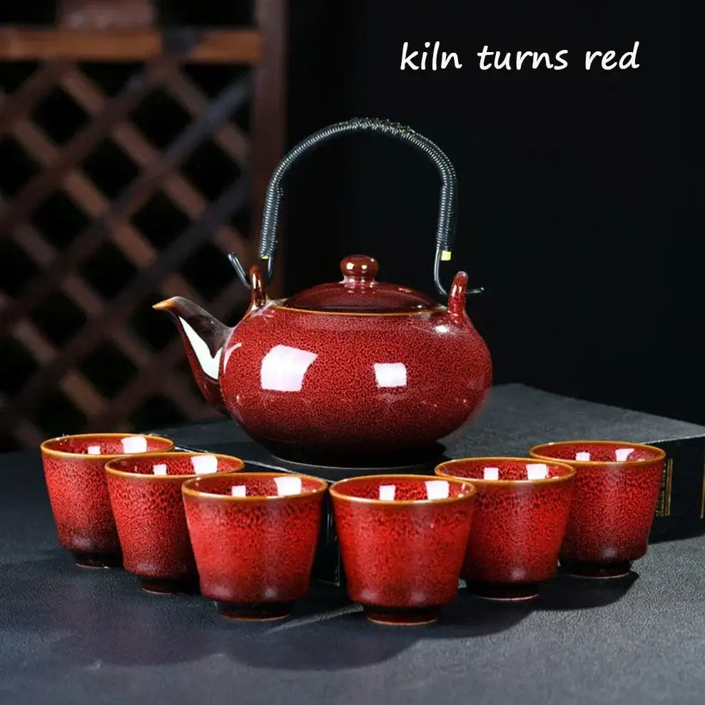 ceramic tea set with handle