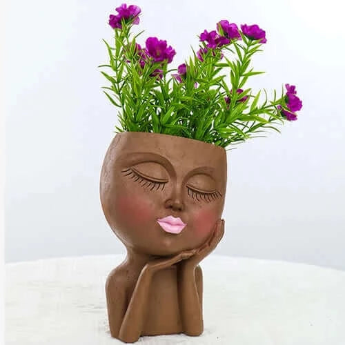 Little Girl Head Succulent Plant Flower Pot Floor Simple Character.