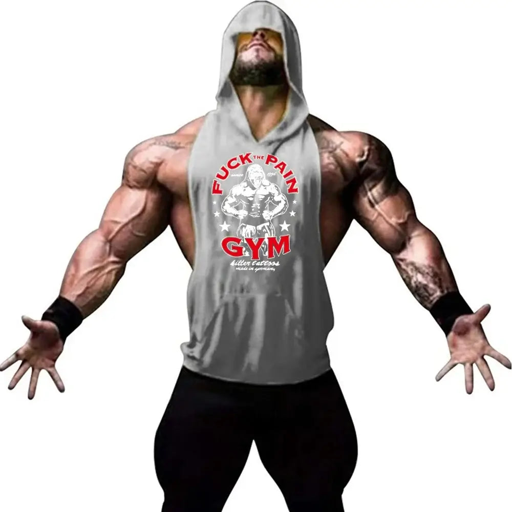 Men Bodybuilding Cotton Tank Top Gyms Fitness Hooded Vest Sleeveless Shirt Summer Casual Fashion Workout Gym Powerhouse Clothing