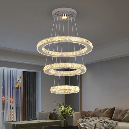GreeLustr Crystal Ring LED Pendant Light, 1 or 3 Rings
