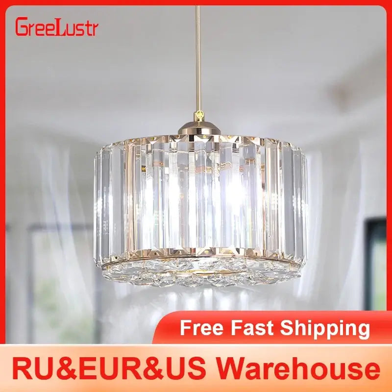 GreeLustr Modern Crystal Pendant Light, Black or Gold