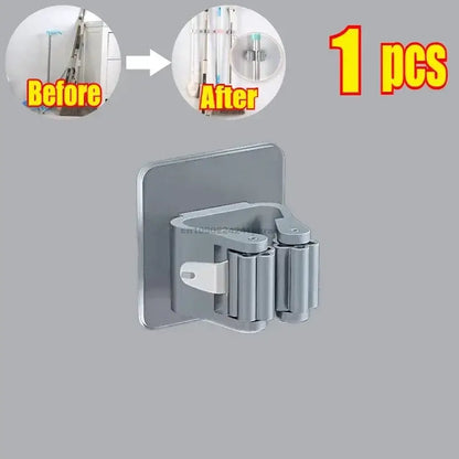 Self-adhesive Mop Holder Broom Stand Wall Mounted Mop Support Sweeping Brush Hook Storage Organizer Bathroom Kitchen Accessories