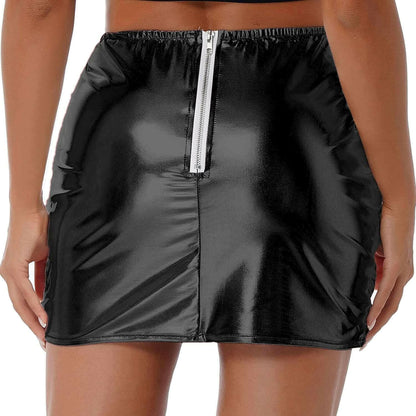 Womens Metallic Shiny Skirts Winter Warm A-Line Mini Skirt.