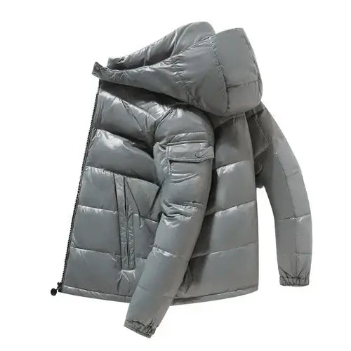 New Winter Men Shiny Puffer Jackets Hooded Casual White Duck Down