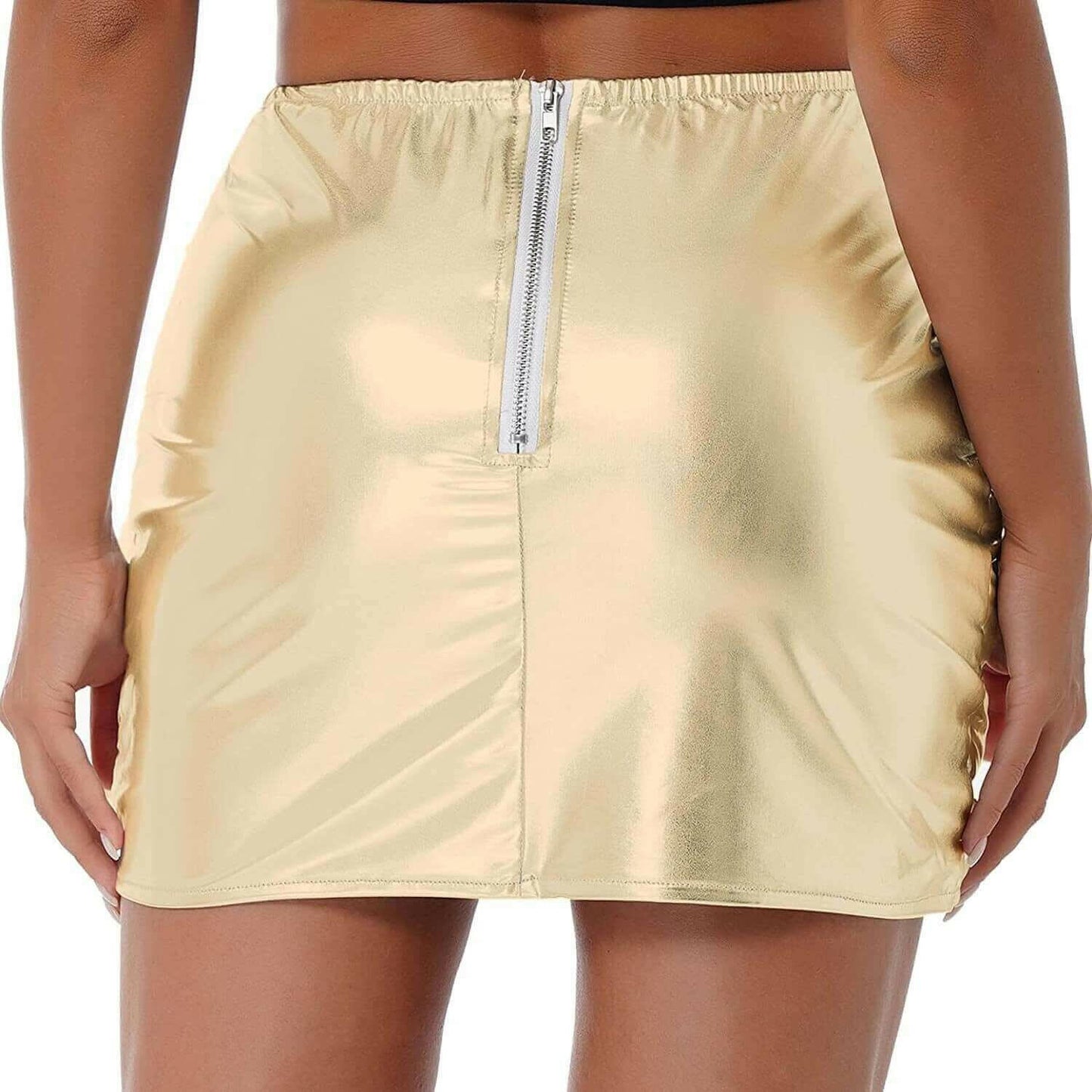 Womens Metallic Shiny Skirts Winter Warm A-Line Mini Skirt.