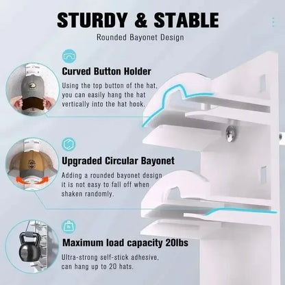 10 Grids Wall Mount Baseball Cap Storage Rack Holds 16 Hats Space Saving Closet Hat Organizer Hooks