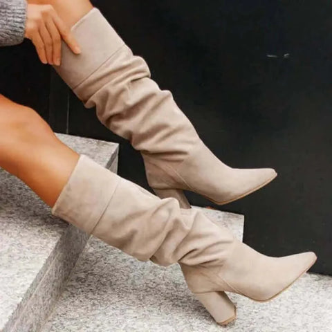 Women Boots 2023 Winter Designer Luxury Faux Suede Casual High Heels.