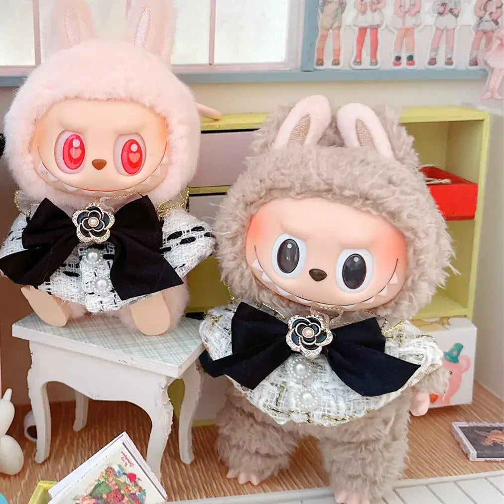 17cm Labubu Doll Accessories Clothes Advanced Luxury Design Sweet Woolen Shawl Suit Skirt Labubu Clothes Messenger Bag Loafers