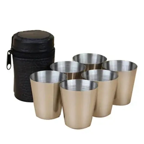 6Pcs 70ml Stainless Steel Shot Glasses with Leather Case Espresso Shot