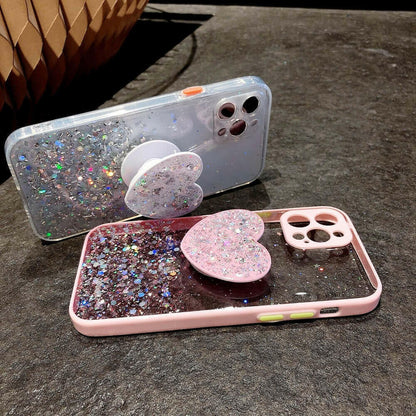 Buy 1 Get 1 Free Sequins Glitter Case with Love Stand for iPhone.