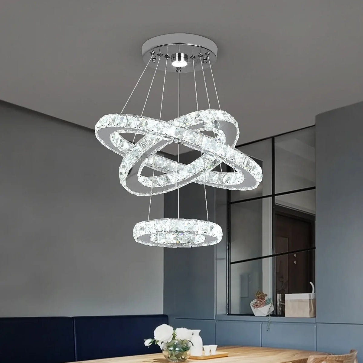 GreeLustr Crystal Ring LED Pendant Light, 1 or 3 Rings