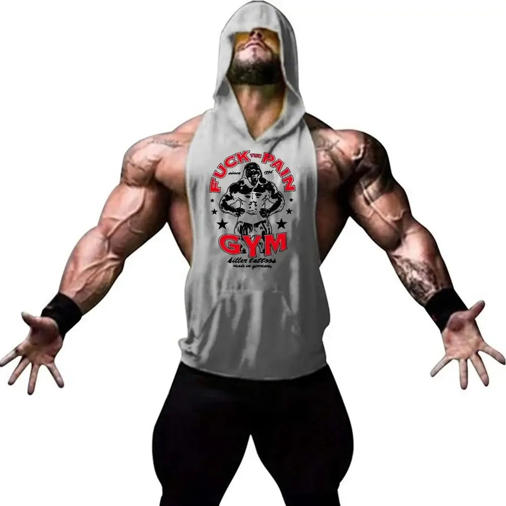 Men Bodybuilding Cotton Tank Top Gyms Fitness Hooded Vest Sleeveless Shirt Summer Casual Fashion Workout Gym Powerhouse Clothing