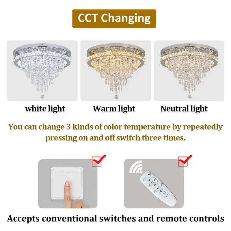Round Crystal Raindrop LED Flush-Mount Chandelier