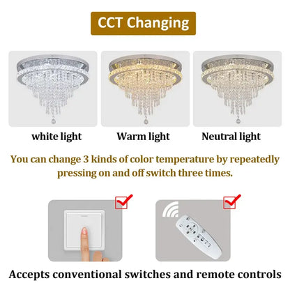 Round Crystal Raindrop LED Flush-Mount Chandelier