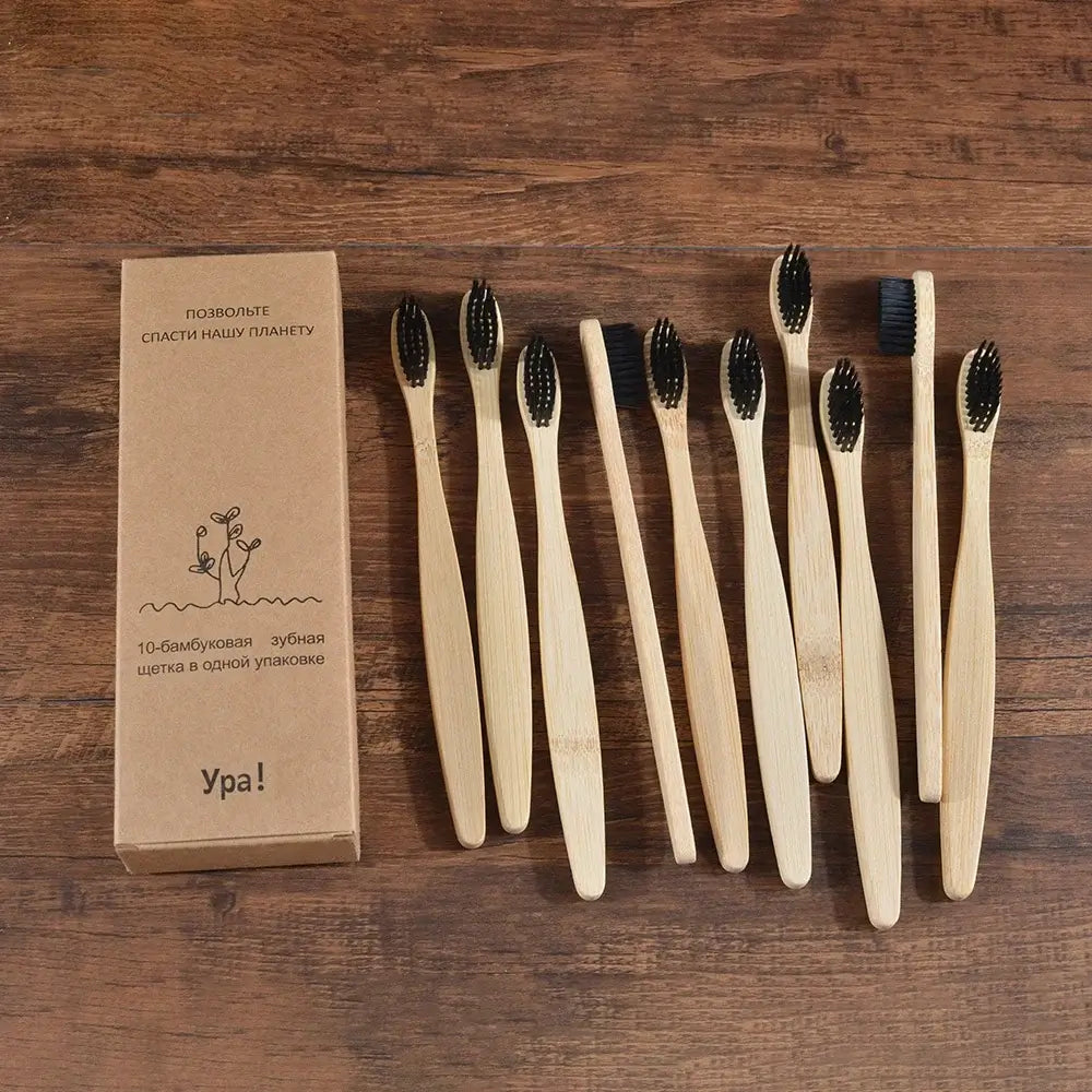 Bamboo World Adult Bamboo Toothbrushes - Set of 10