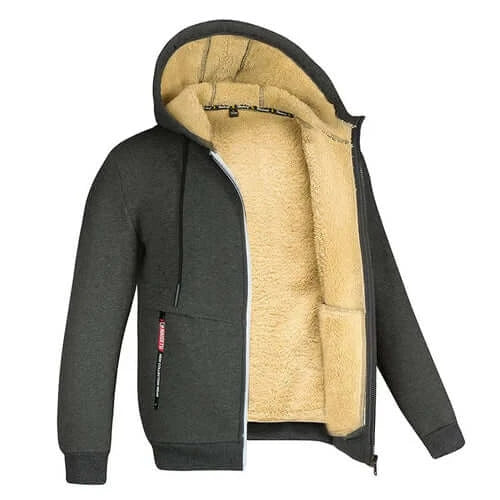 Trendy Sweatshirt Coat Front Pockets Warm Zipper Lamb Wool Jacket Men