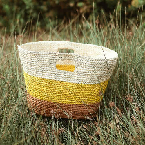 Sayan Raffia Tote Bag, in Yellow &amp; Beige