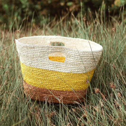 Sayan Raffia Tote Bag, in Yellow & Beige.