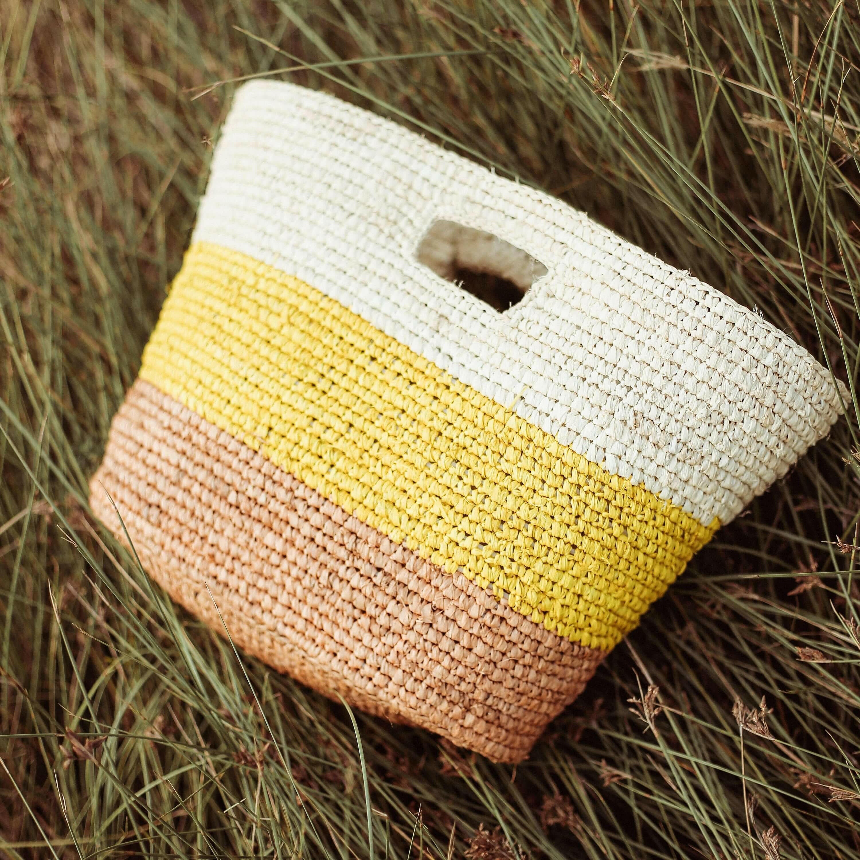Sayan Raffia Tote Bag, in Yellow &amp; Beige