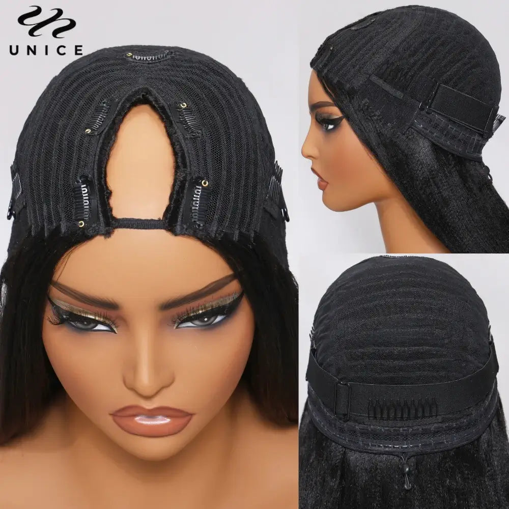 UNICE Hair Kinky Straight V Part Wig Human Hair With Drawstring EasiContour Minimal Leave Out VPart Human Hair Wigs 150% Density