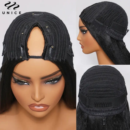 UNICE Hair Kinky Straight V Part Wig Human Hair With Drawstring EasiContour Minimal Leave Out VPart Human Hair Wigs 150% Density
