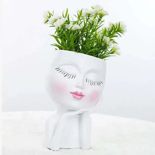 Little Girl Head Succulent Plant Flower Pot Floor Simple Character.