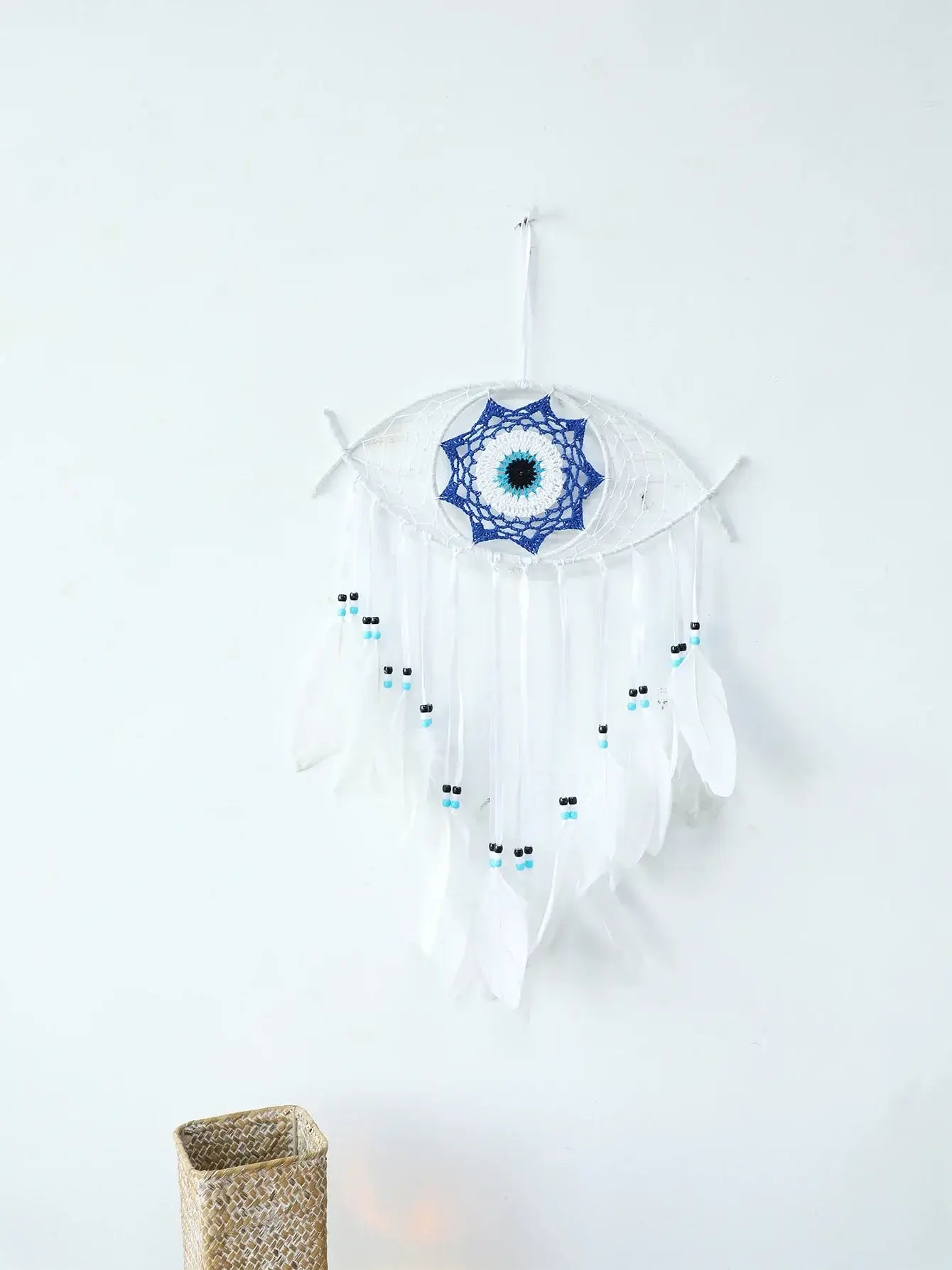 Evil Eye Dream Catcher Boho Room Decor Handmade Eye Wall Decor Blue Feather Dreamcatcher Wall Hanging Wall Art  Living Room Gift