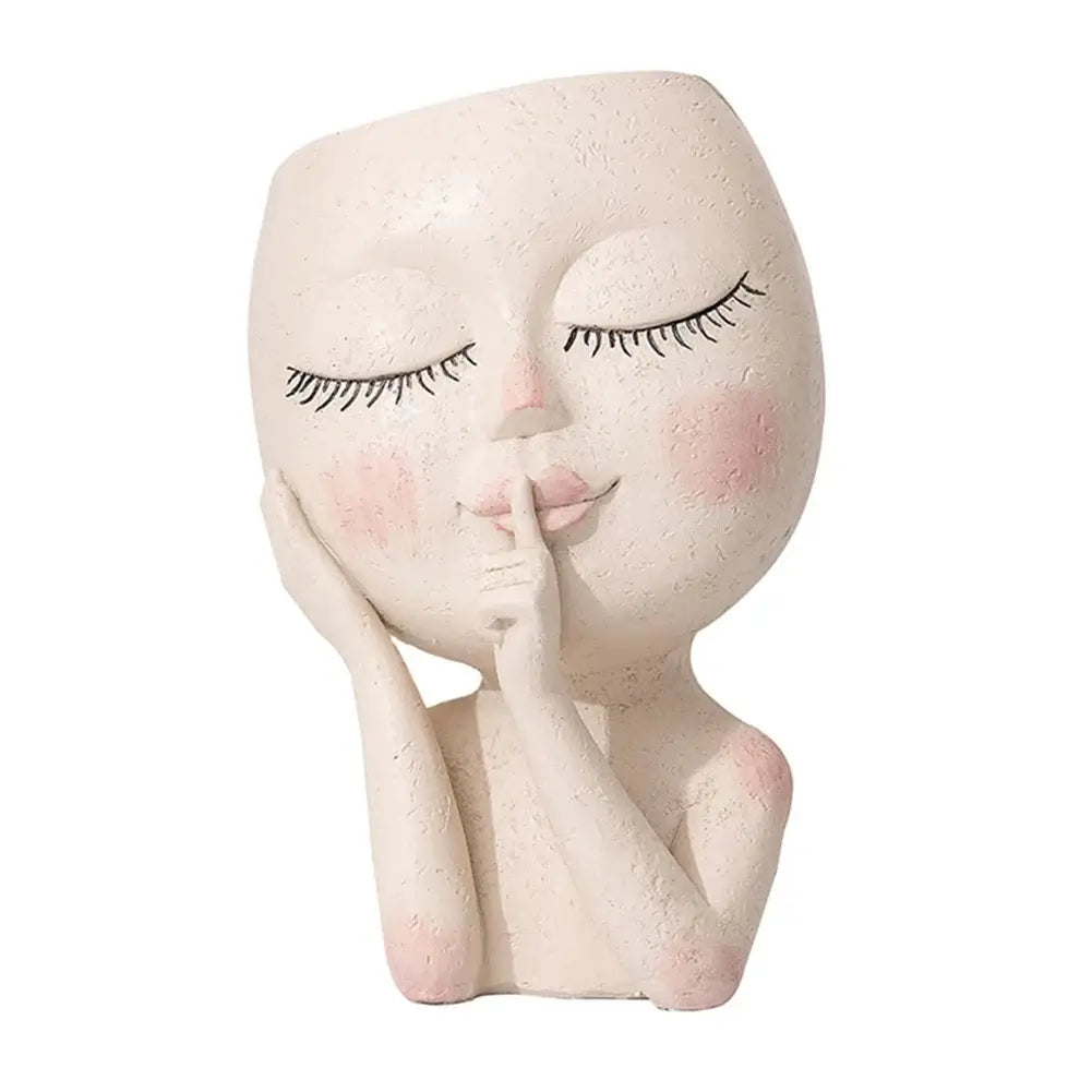 Unique Facial Statues Planter Home Bedroom Resin Head Planter With Drain Hole Ladies Face Flower Pots Garden Decor New Year Gift