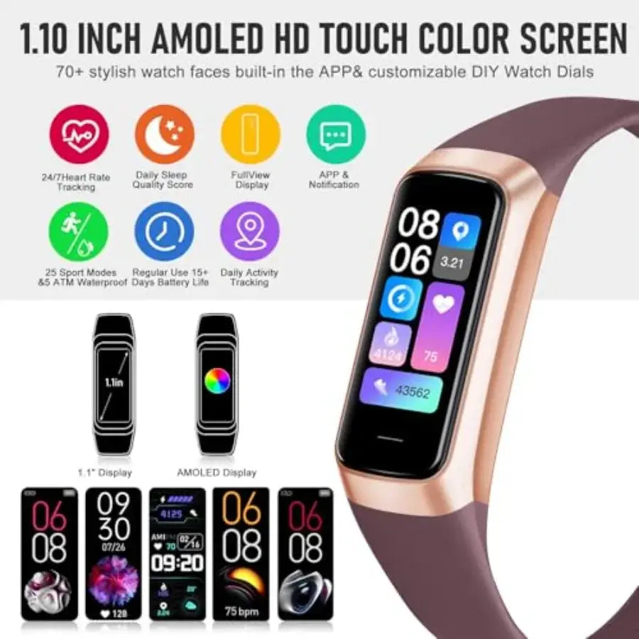 Fitness Tracker, Activity Trackers with 24/7 Heart Rate, Blood Oxygen Blood Pressure Sleep Monitor, Step Counter with 1.1" AMOL