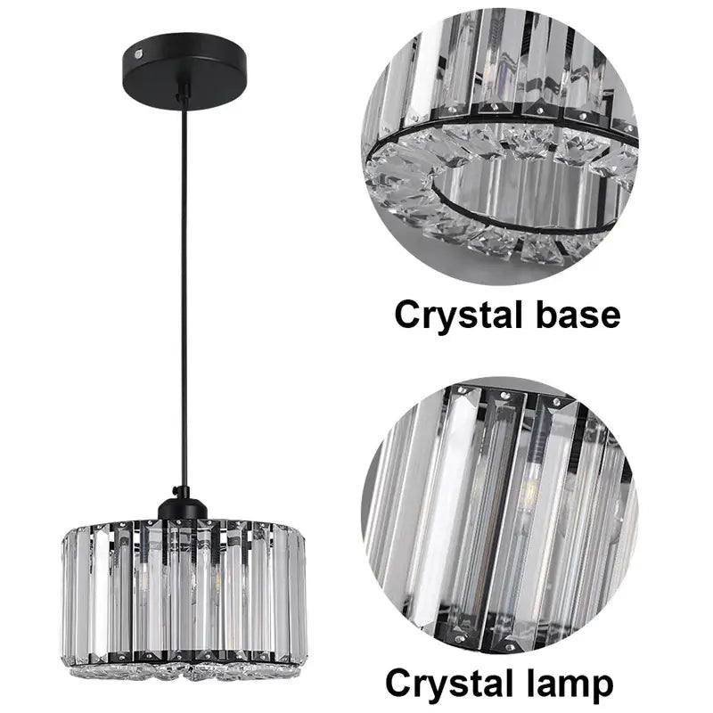 GreeLustr Modern Crystal Pendant Light, Black or Gold