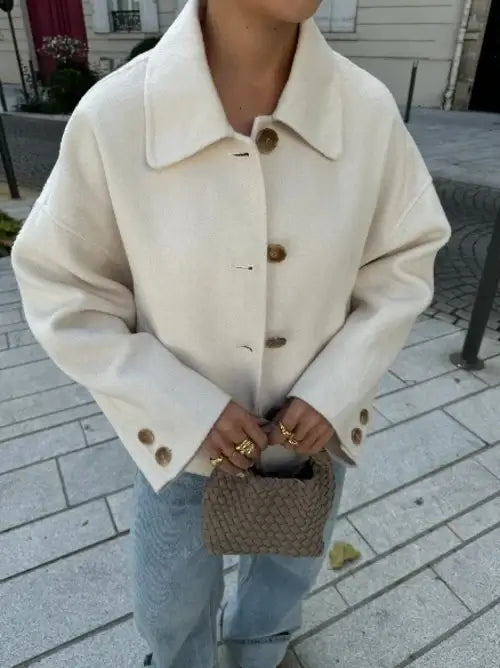 Single Breasted Lapel Solid Color Woolen Women&