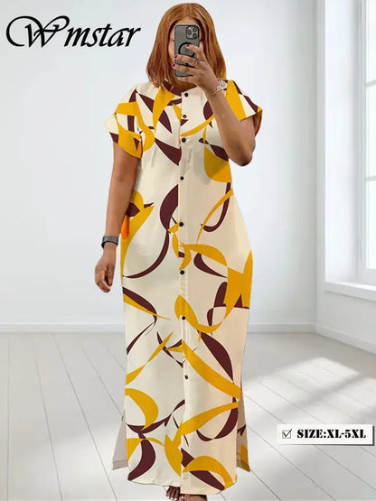 Wmstar Plus-Size Printed Collared Maxi Dress