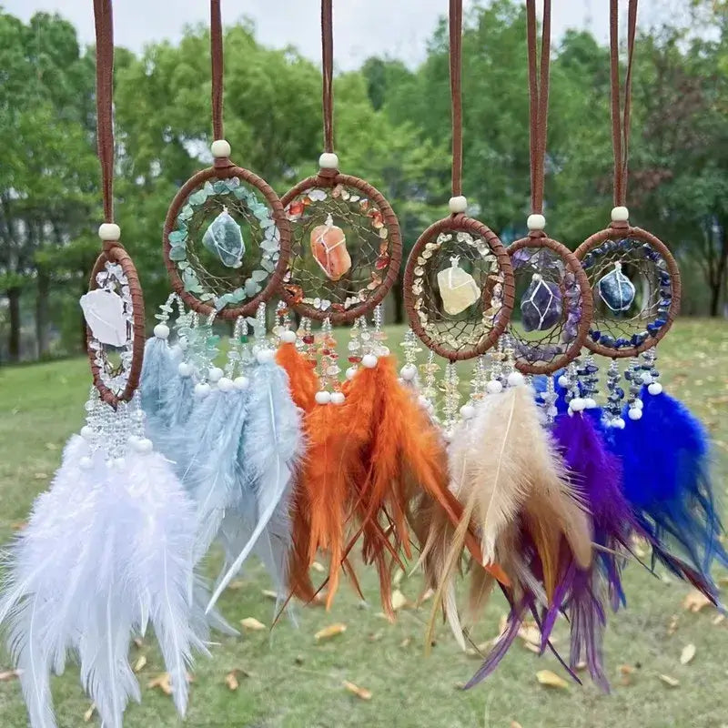 Dream Catcher Feather Pendant Crystal StoneHome Decor Wall Hanging Car Pendant Schoolbag Wind Chimes Dreamcatcher Decoration