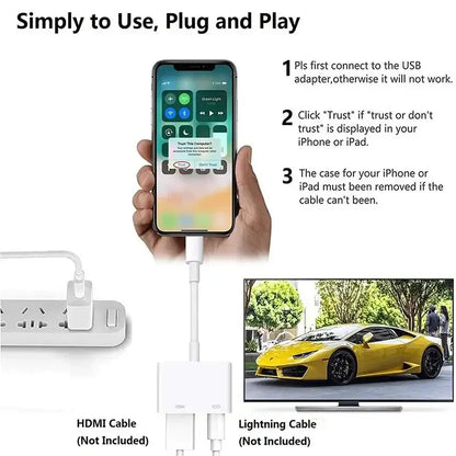 Lightning to Digital HDTV 2-in-1 AdapterDigital AV Adapter4K SyncScreenConnectorFor iPhone14 Pro 13 12 toHDTV ProjectorMonitor