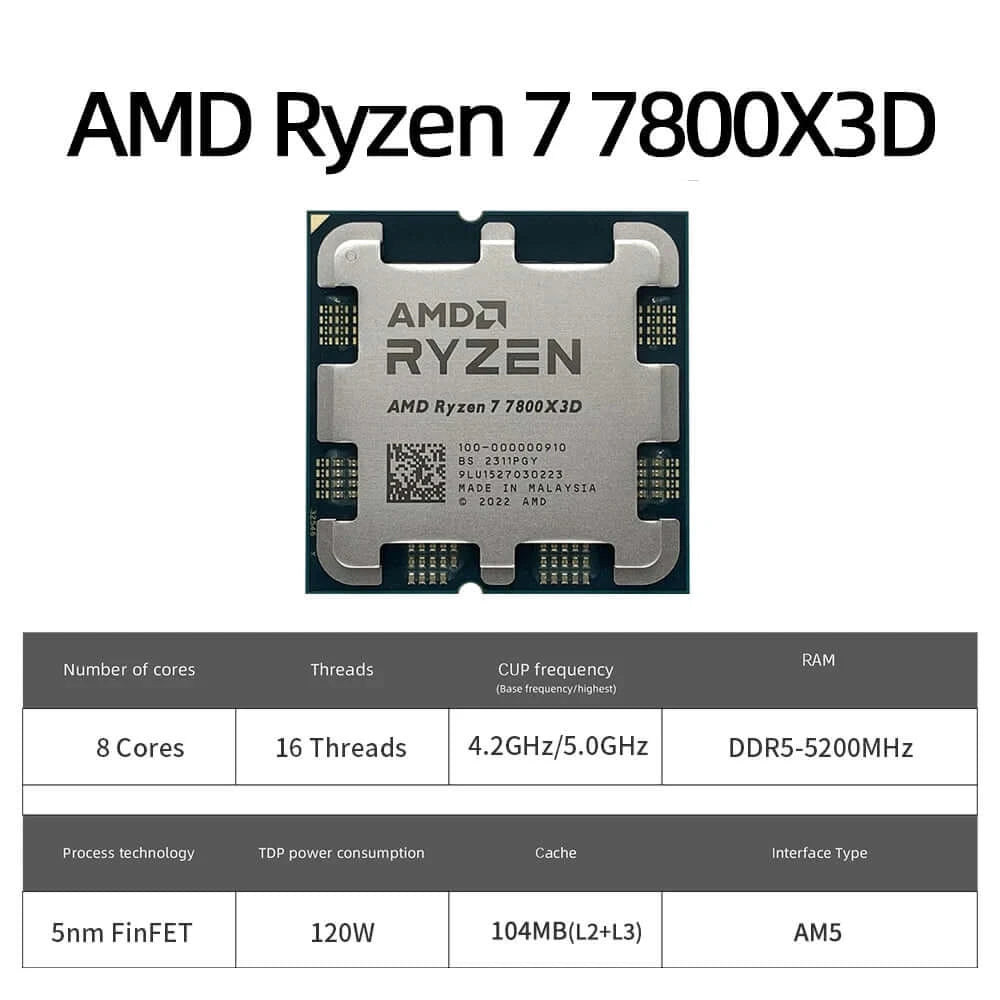 New AMD Ryzen 7 7800X3D CPU RYZEN Processor 8 Core 16 Thread 120W 5nm.