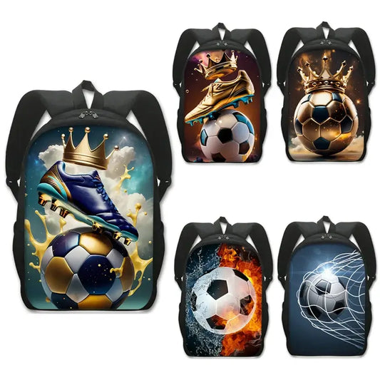 Cool Golden Soccer with Crown Print Backpack Football Sport Rucksack.