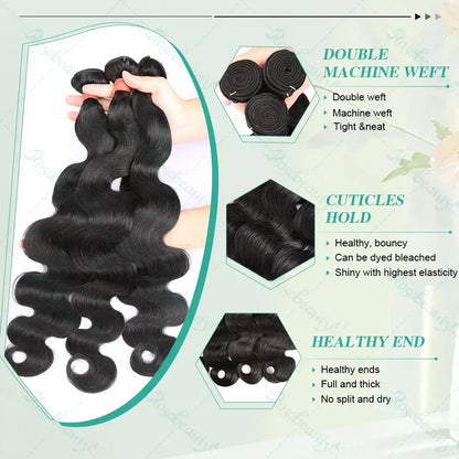 30 32 38 40 Inch Body Wave Bundles 100%Human Remy Raw Hair Weave Bundles Brazilian Weave Extension 3 Bundles Weft Natural Black