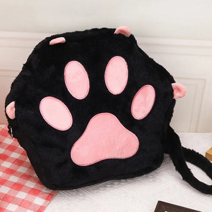 Cute Cat Paw Plush Backpack for Girls &amp; Women