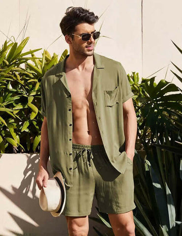 Summer Cotton Linen Beach men swim set - Sexikinis Swim.