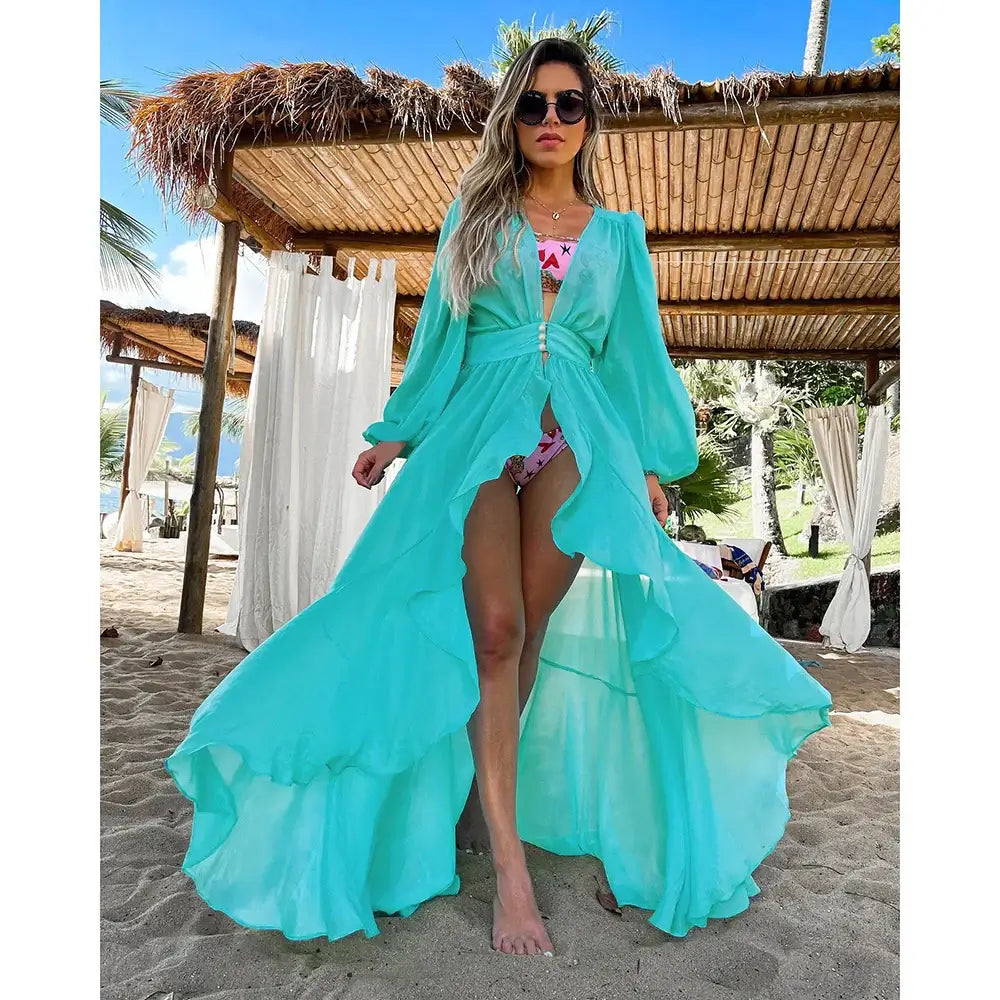 Blue Eyes Bikini Beach Cover Up Tunics For Beach Long Kaftan Bikini Cover Up Robe de Plage Sarong Beach Swimsuit Cover-ups