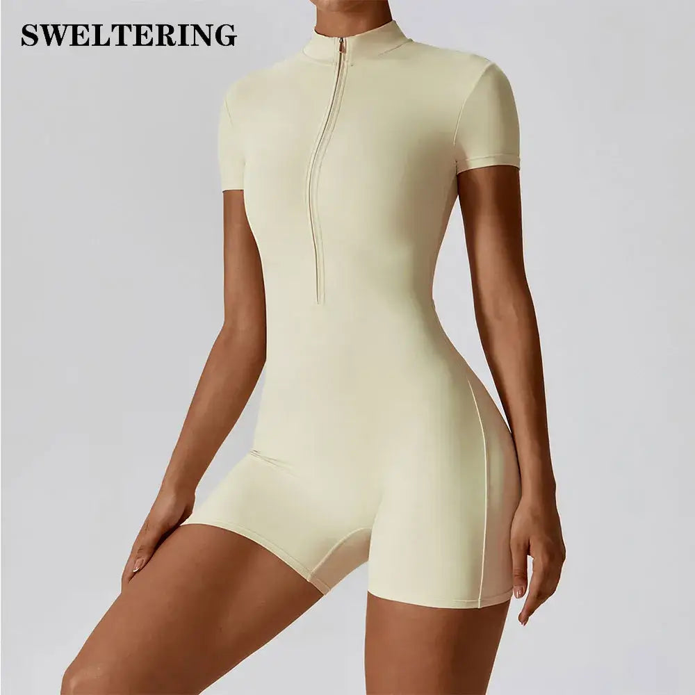 Summer Zipper Short Sleeve Yoga Bodysuit Women&