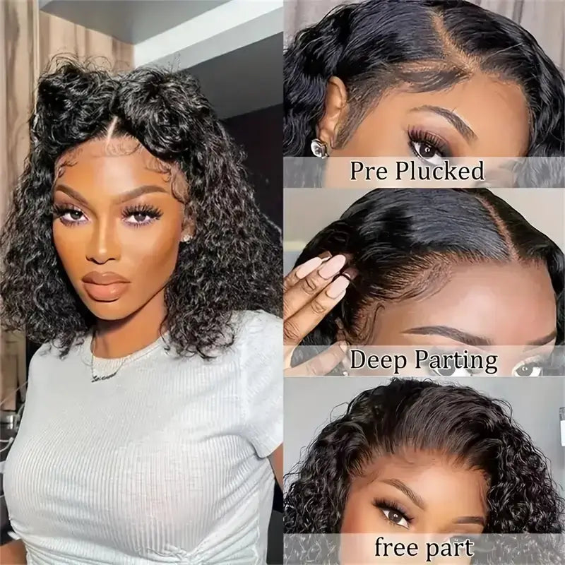 Curly Wigs Bob Wigs Curly Lace Front Human Hair Wigs 100% Bob Hair Wig 4C Edges Human Hair Short Wig 4x4 Closure Human Hair Wig