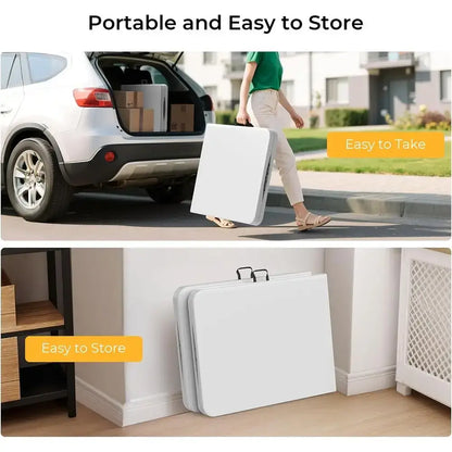 Portable 6ft Folding Table with Black Cloth, HDPE Top, Safety Locks, Compact Storage, Ideal for Outdoor Dining and Events